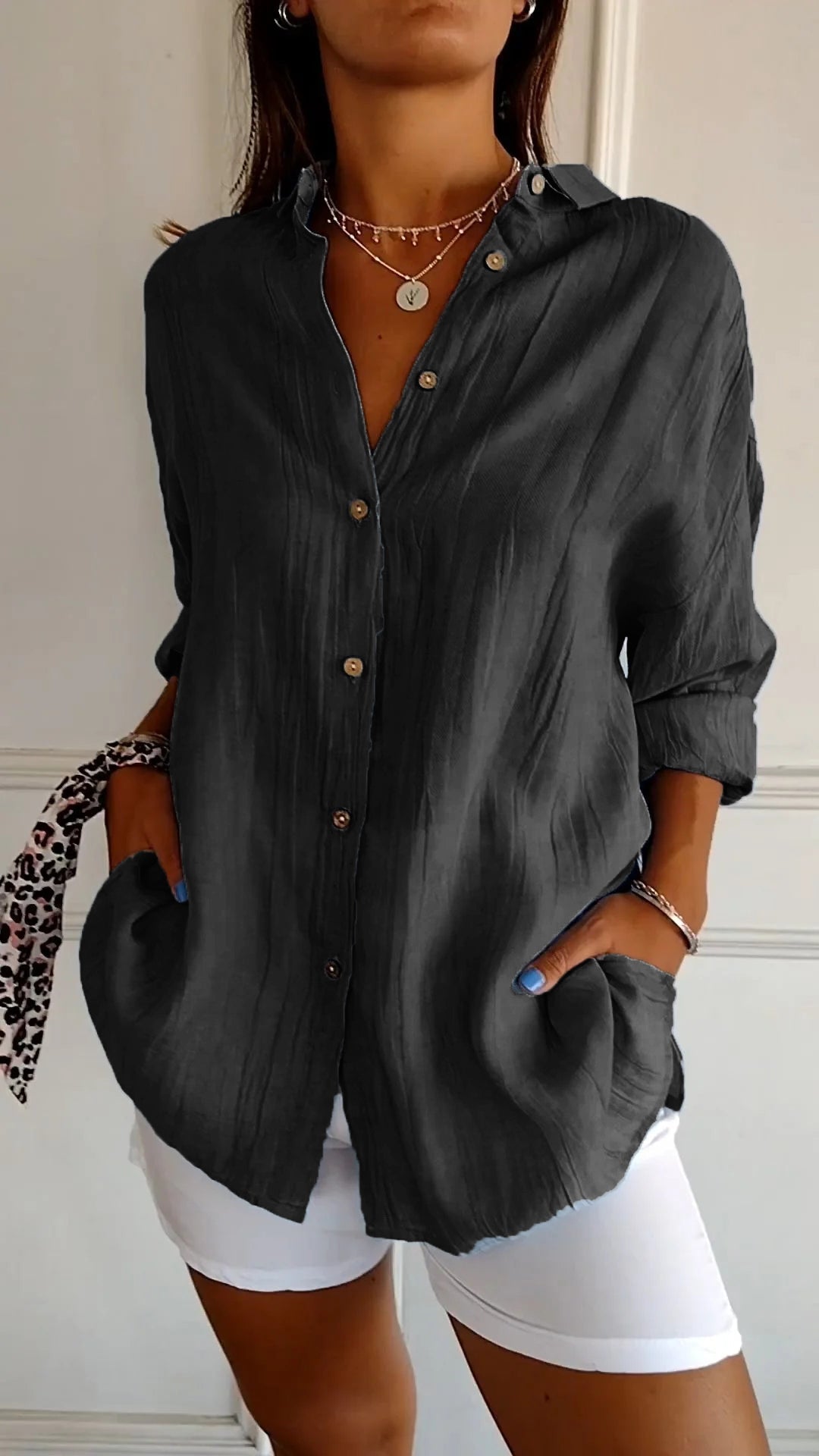 Women's Button Down Shirt White Blouse Classic Fit Summer Elegance 9