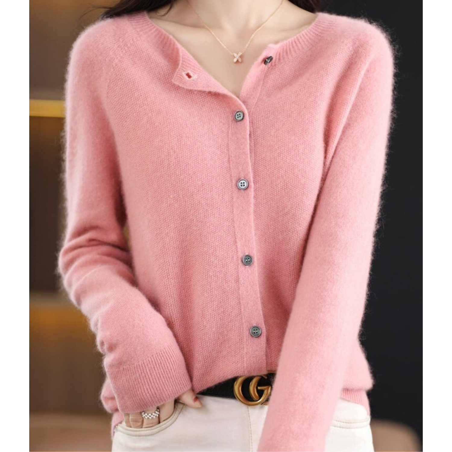 Women's Cardigan Pullover Round Neck Black Stylish Winter Essential 1