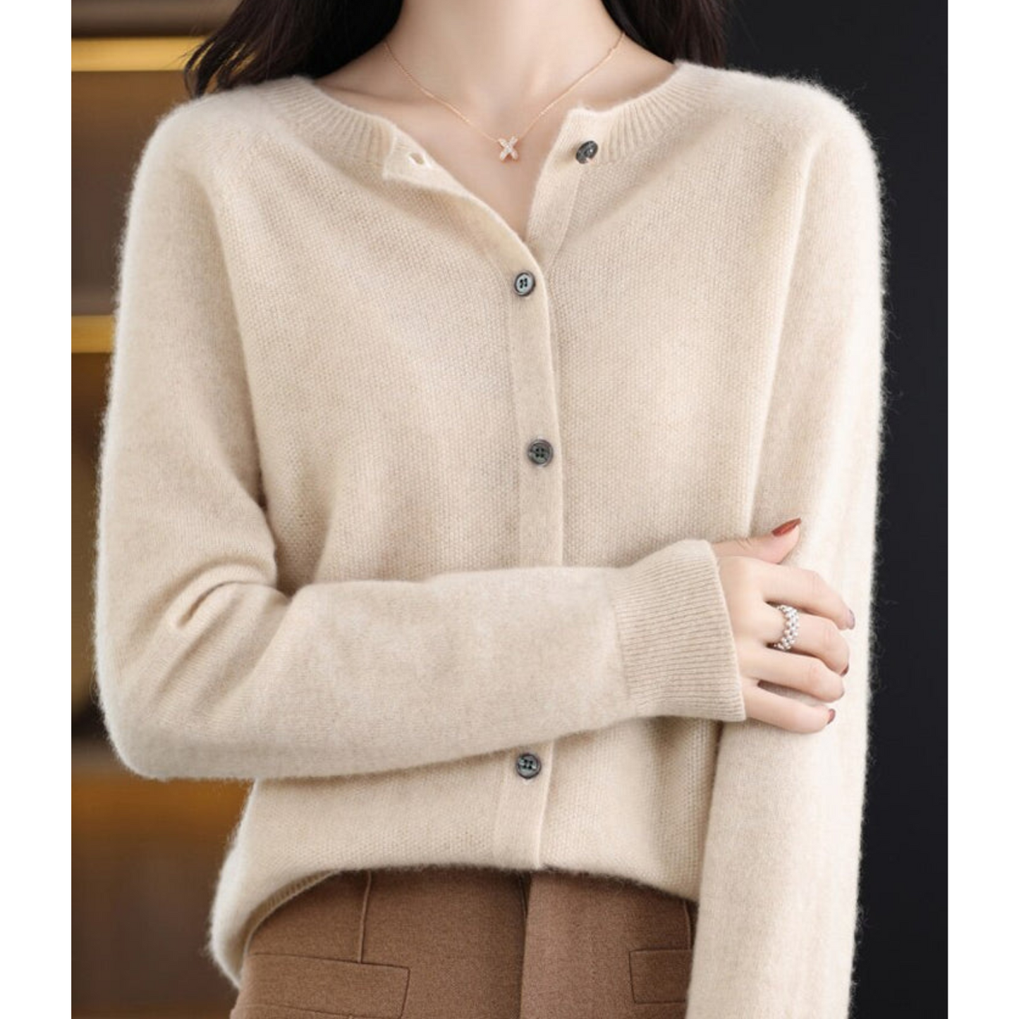 Women's Cardigan Pullover Round Neck Black Stylish Winter Essential 12