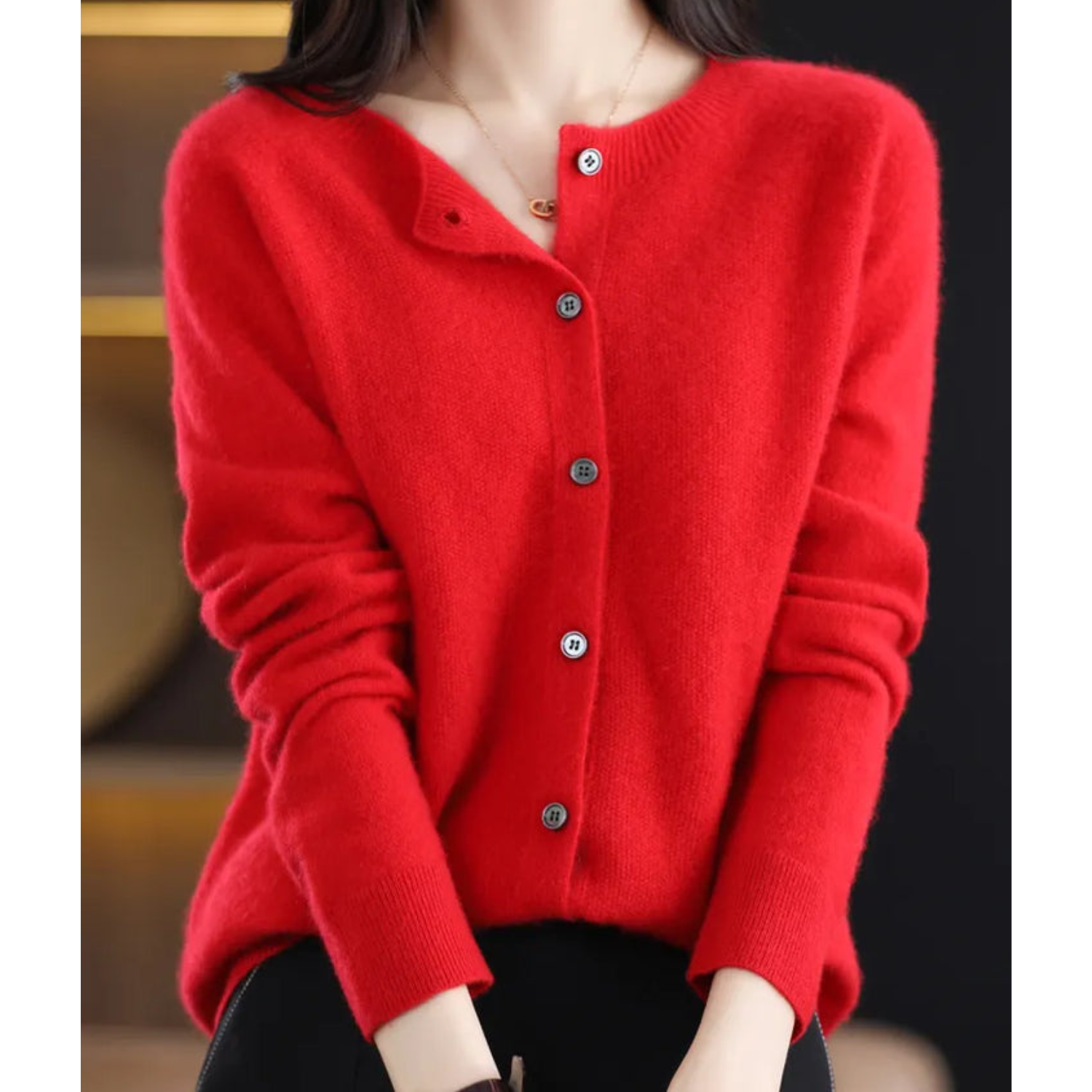 Women's Cardigan Pullover Round Neck Black Stylish Winter Essential 13
