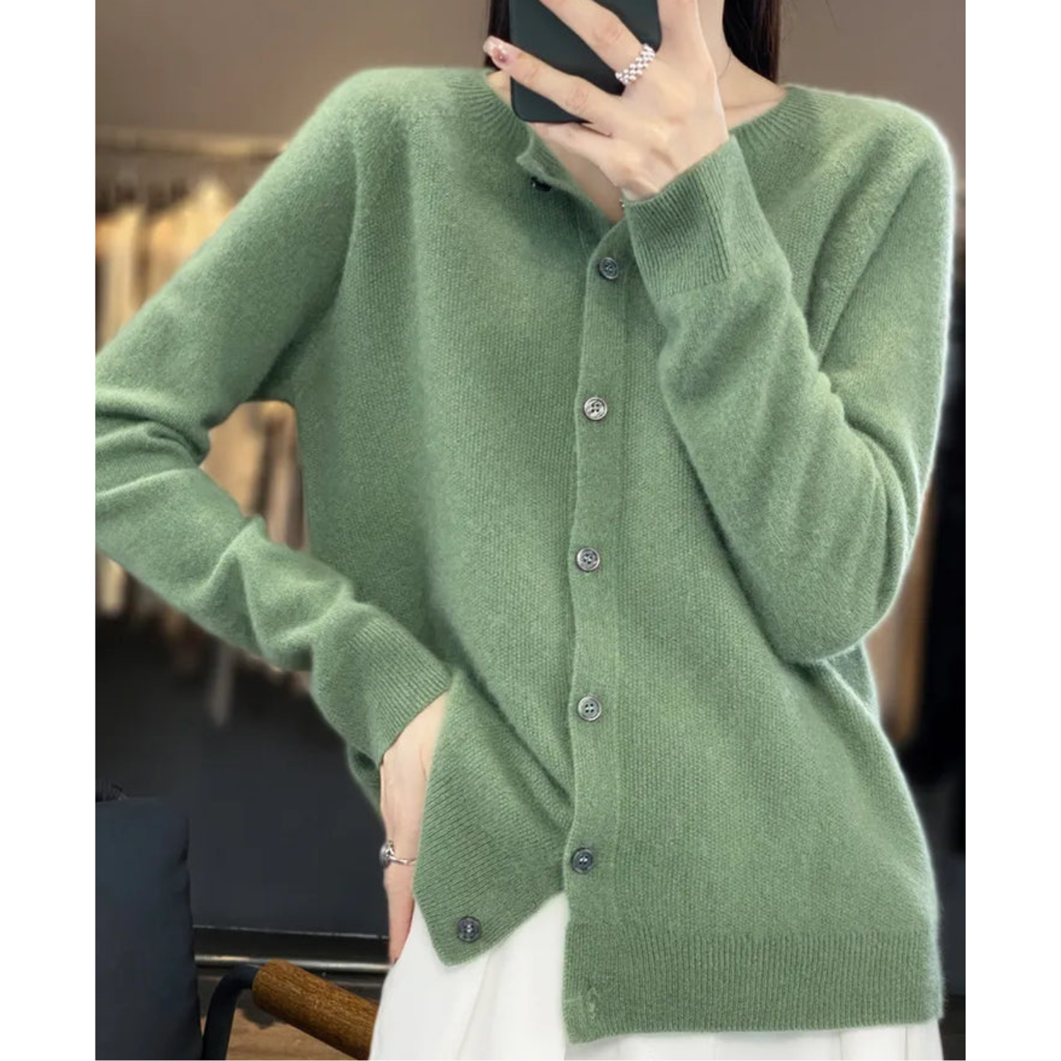 Women's Cardigan Pullover Round Neck Black Stylish Winter Essential 14