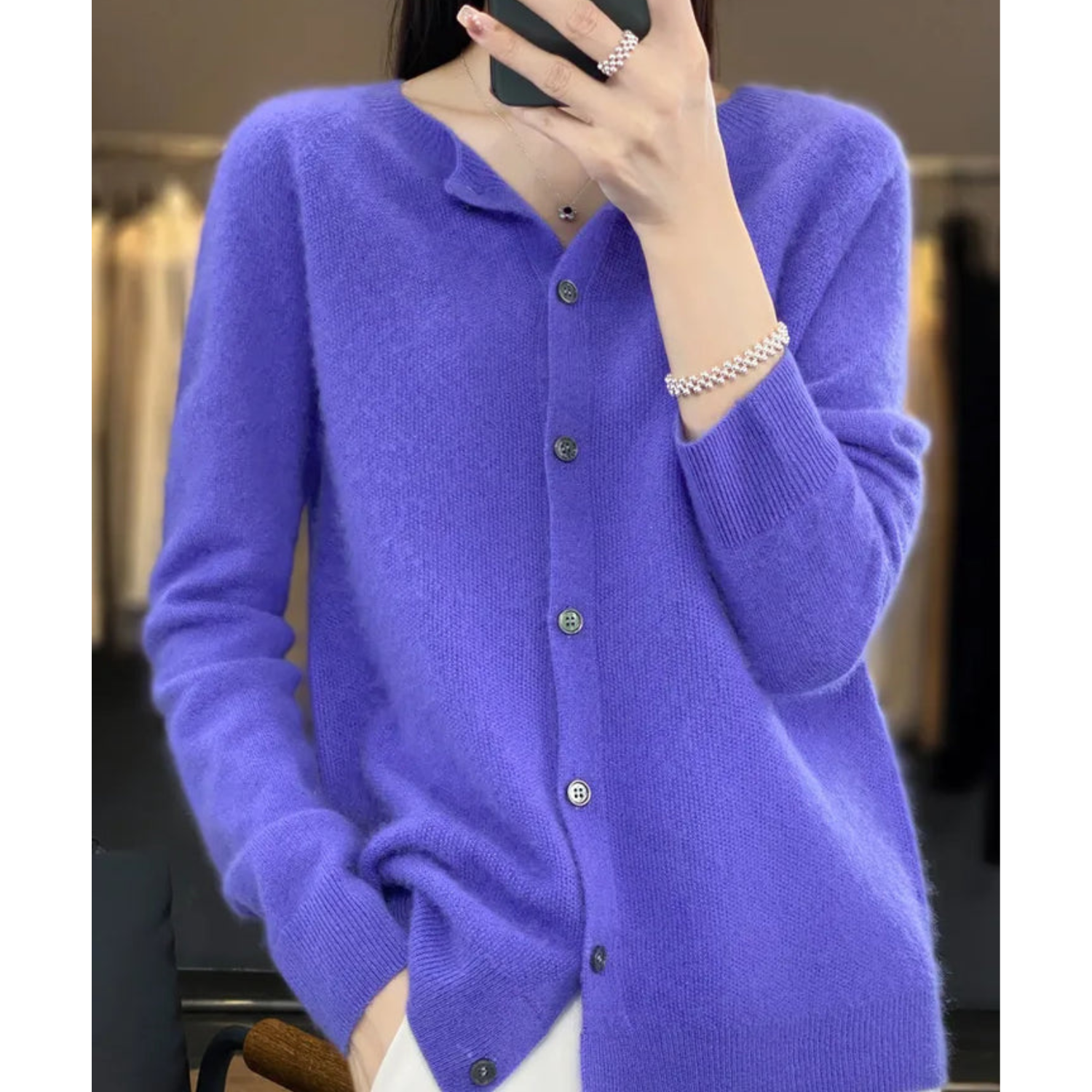 Women's Cardigan Pullover Round Neck Black Stylish Winter Essential 2