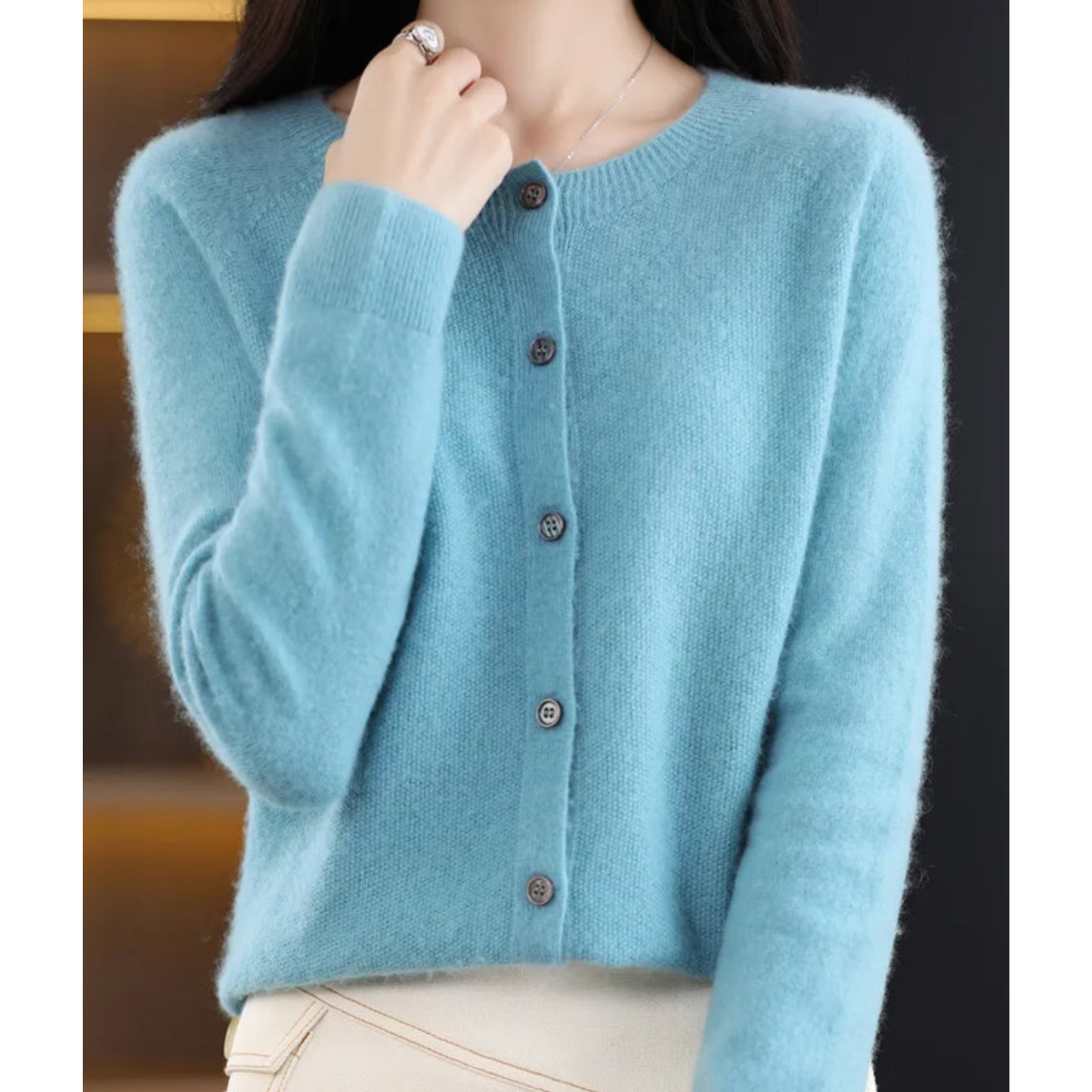 Women's Cardigan Pullover Round Neck Black Stylish Winter Essential 3