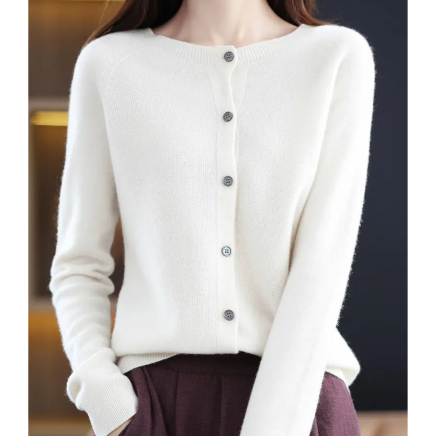 Women's Cardigan Pullover Round Neck Black Stylish Winter Essential 4