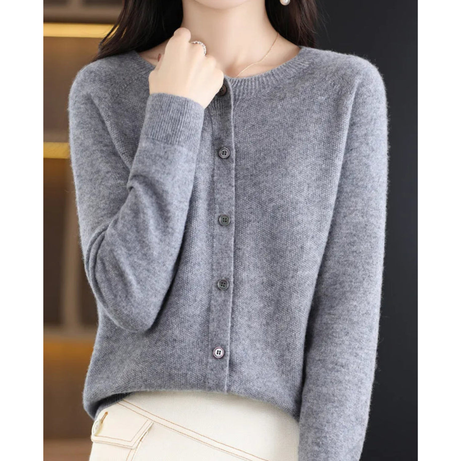 Women's Cardigan Pullover Round Neck Black Stylish Winter Essential 6