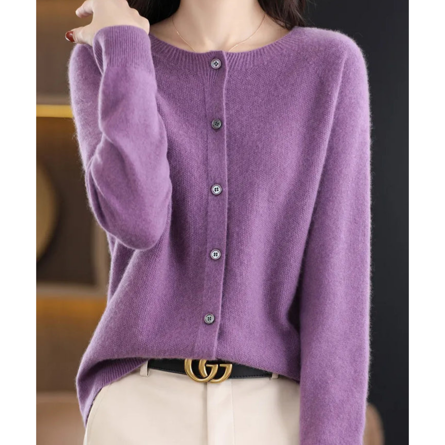 Women's Cardigan Pullover Round Neck Black Stylish Winter Essential 8