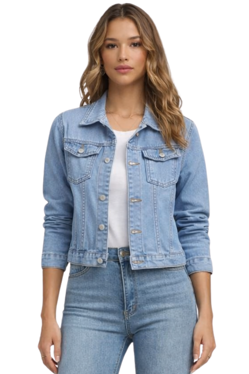 Women's Denim Jacket Button Front Casual Layering Classic Style 0