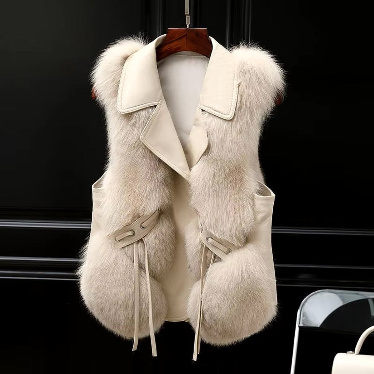 Women's Faux Fur Vest Oversized Lapel Winter Glam Layering 0