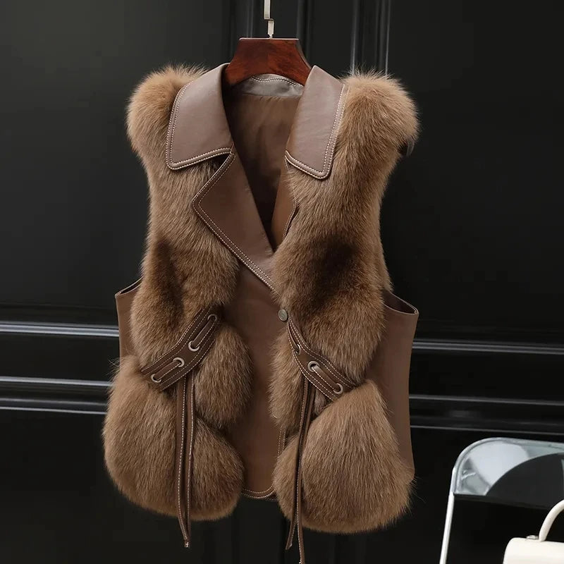Women's Faux Fur Vest Oversized Lapel Winter Glam Layering 3