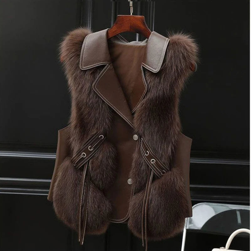 Women's Faux Fur Vest Oversized Lapel Winter Glam Layering 5