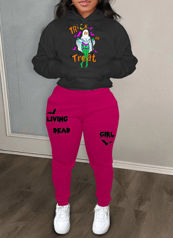 Women's Halloween Hoodie and Jogging Pants Set Creative Print Casual 2