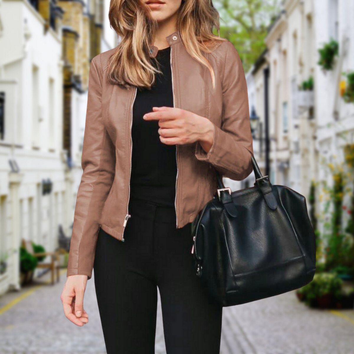 Women's Leather Jacket Biker Chic Zippered Design Elegant Style 1