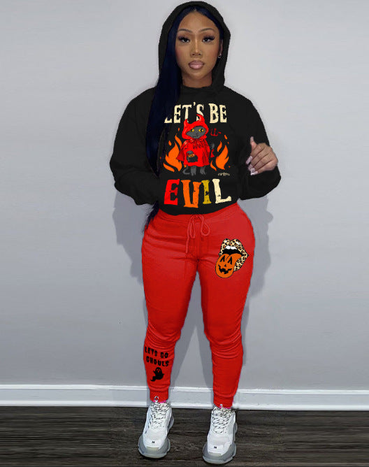 Women's Leisure Suit Creative Halloween Design Casual Hoodie & Trousers 0