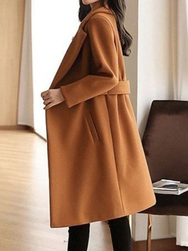 Women's Long Sleeve Belted Trench Coat Elegant Winter Outerwear 1