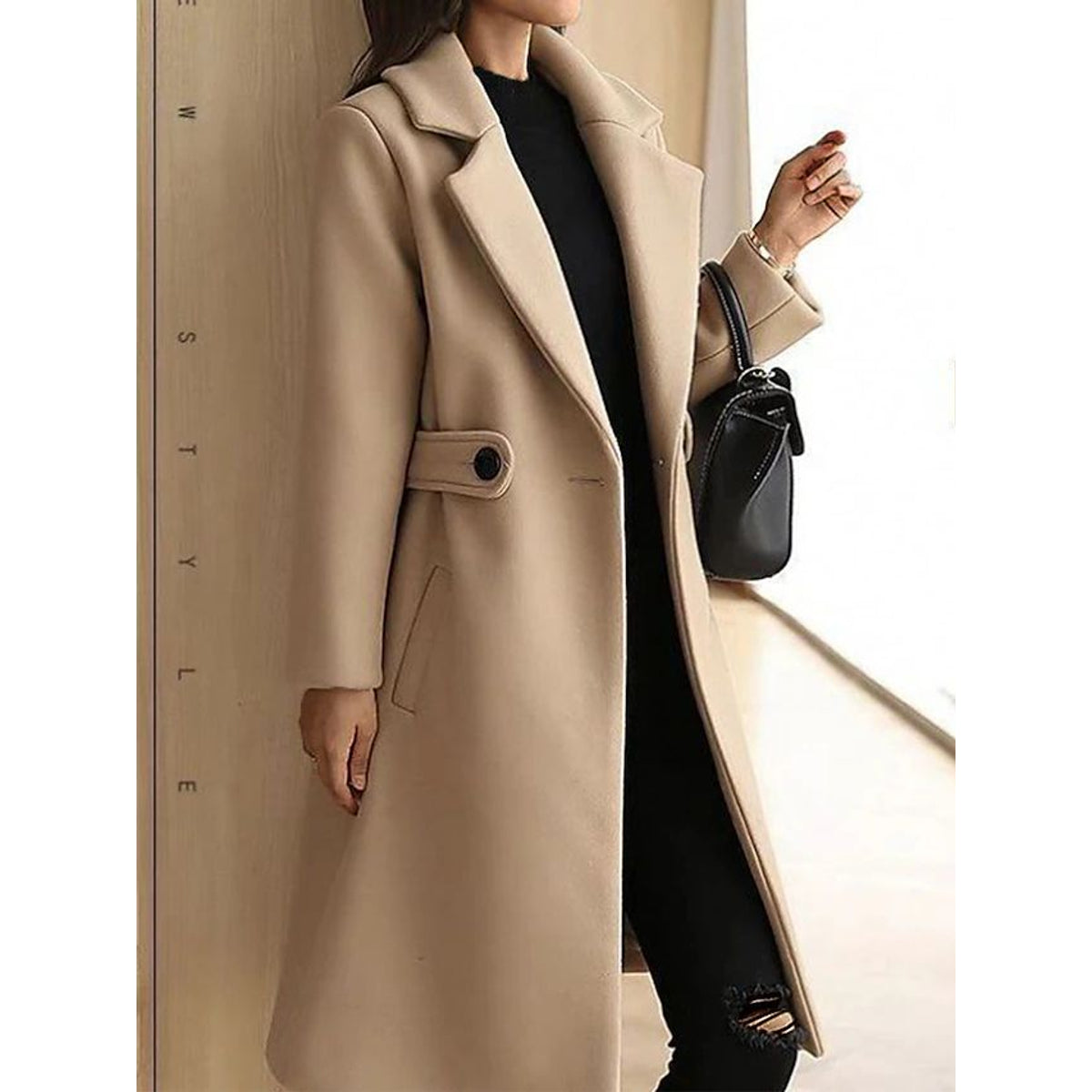 Women's Long Sleeve Belted Trench Coat Elegant Winter Outerwear 3
