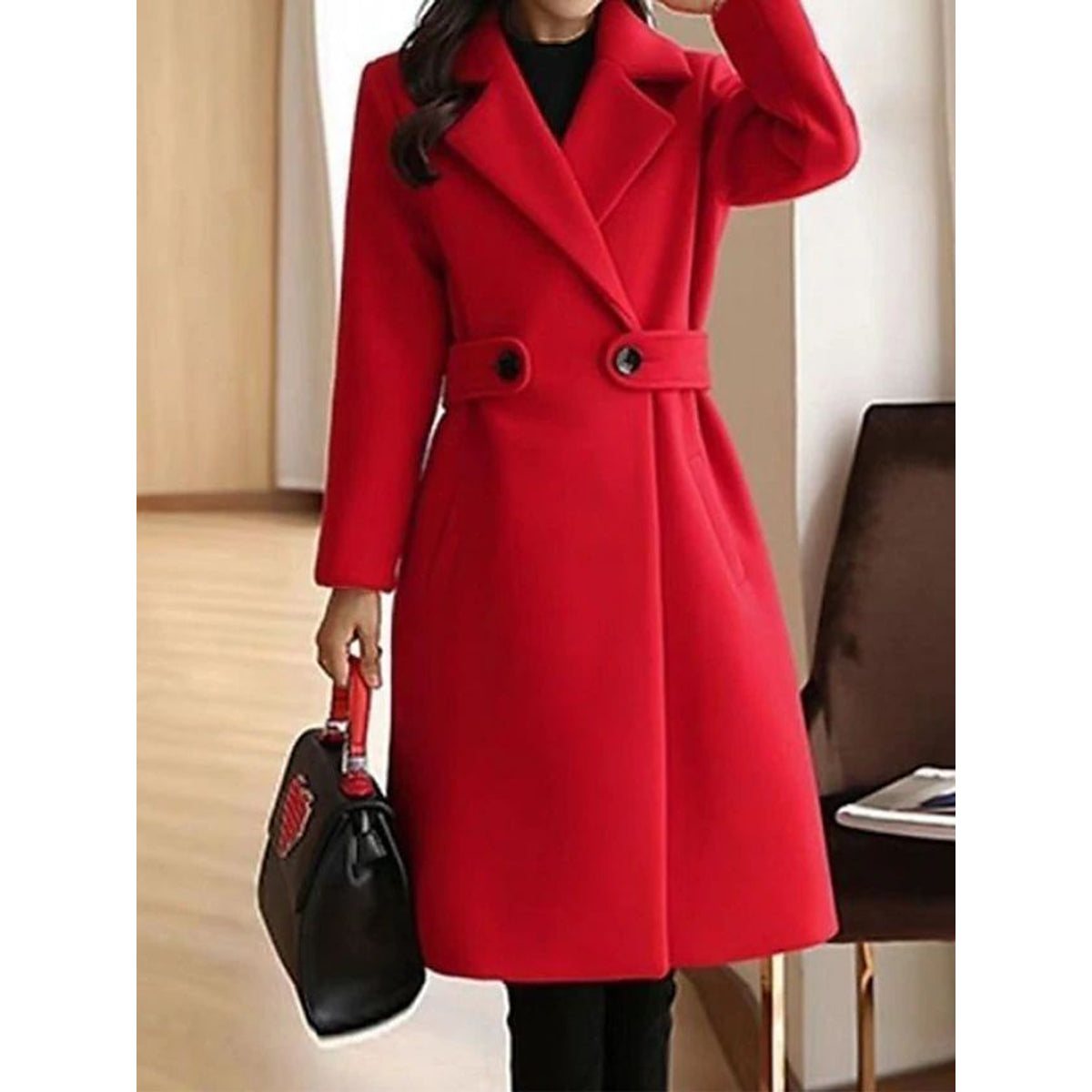 Women's Long Sleeve Belted Trench Coat Elegant Winter Outerwear 5