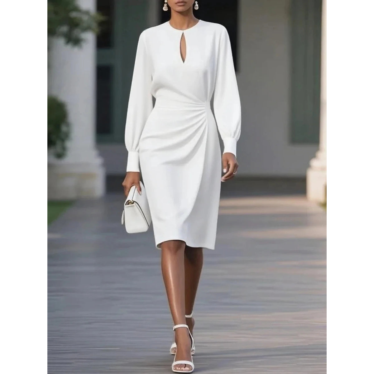 Women's Long Sleeve Formal Midi Dress Elegant Chic for Events 5