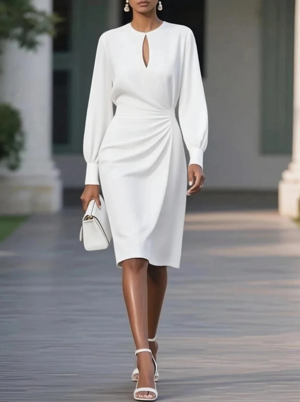 Women's Long Sleeve Formal Midi Dress Elegant Chic for Events 5