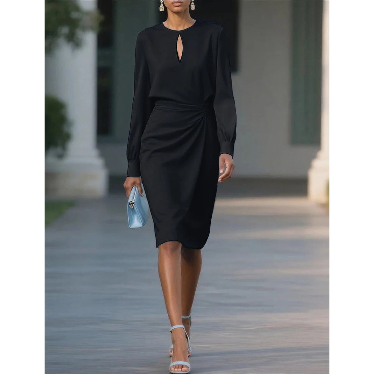 Women's Long Sleeve Formal Midi Dress Elegant Chic for Events 7