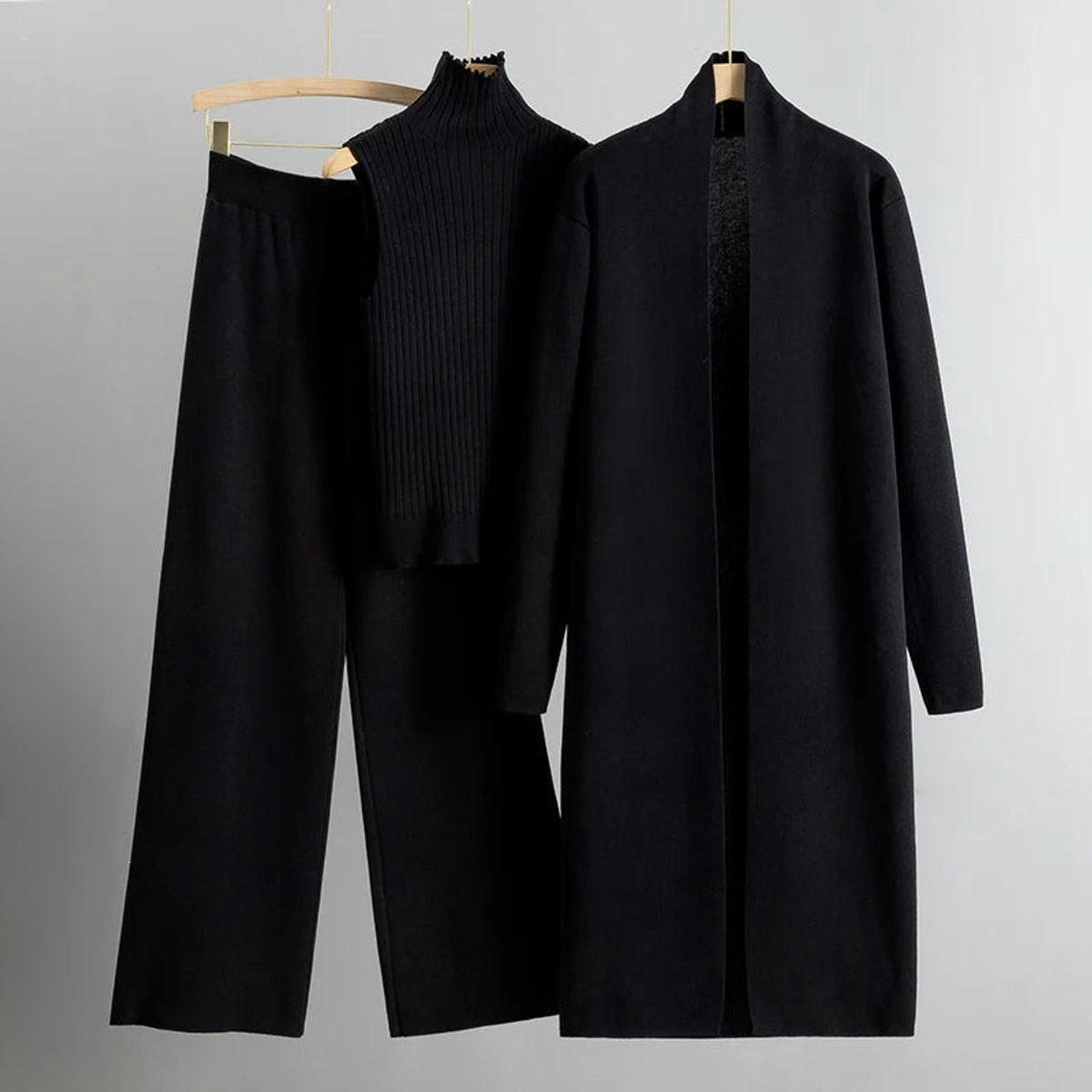Women's Loungewear 3 Piece Set Open-Stitch Cardigan Wide-Leg Pants 2