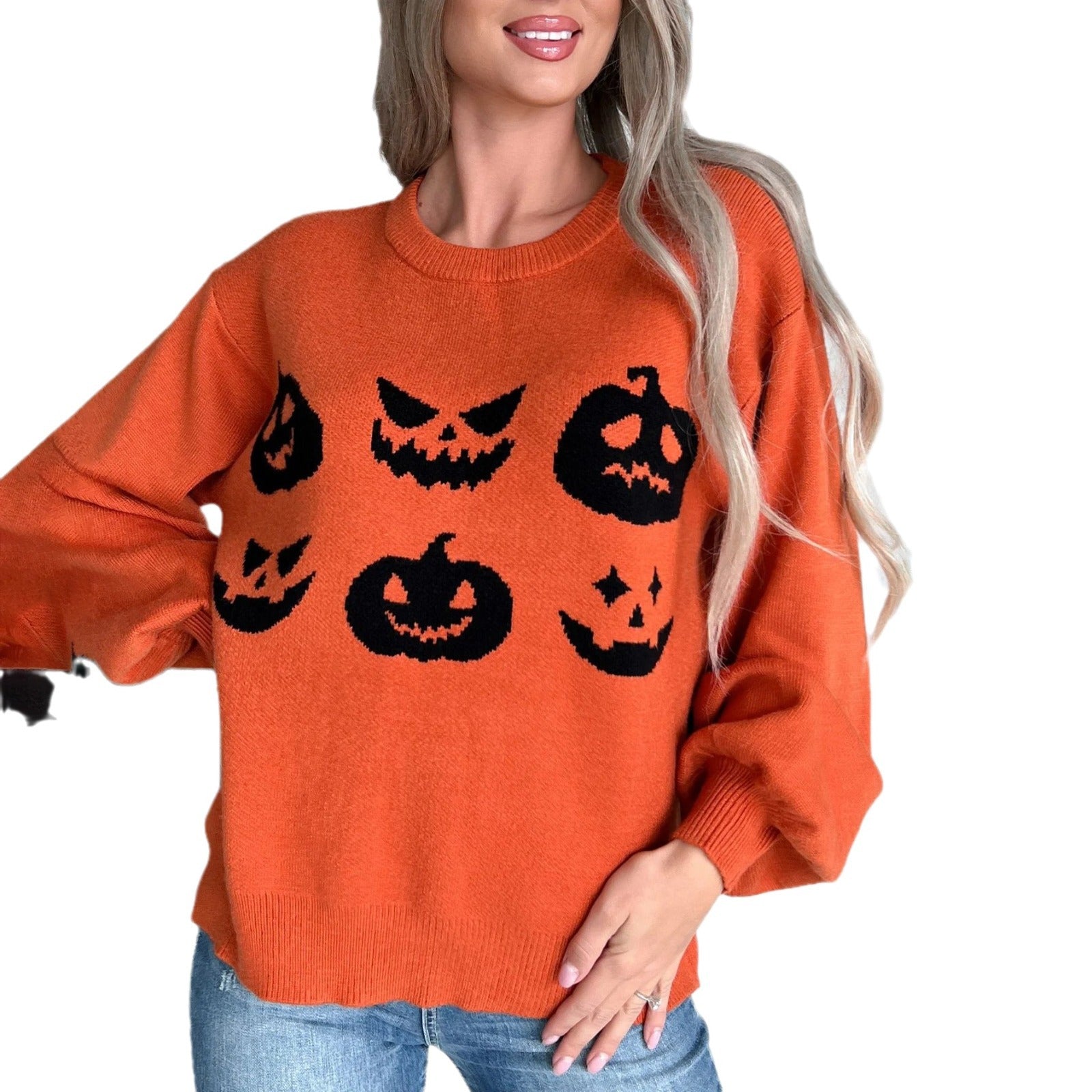 Women's Oversized Pullover Happy Halloween Motif Casual Sweater 5