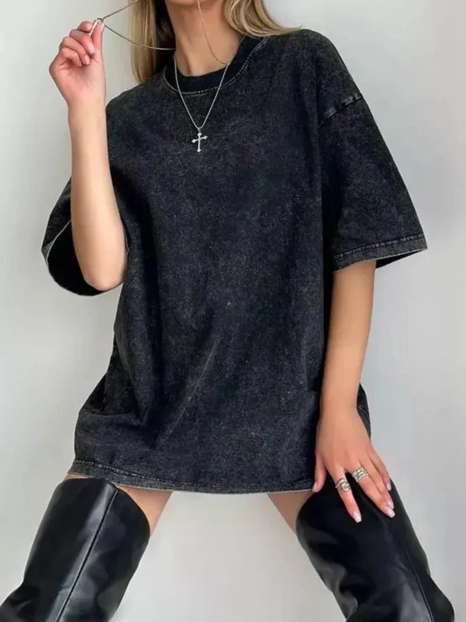 Women's Oversized T-Shirt - Soft Cotton Drop Shoulder Tee in Neutral Tones 1