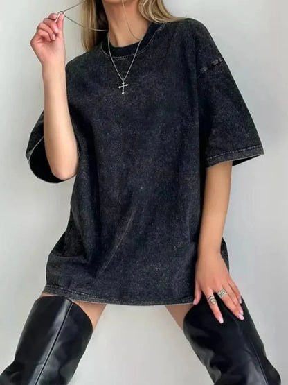Women's Oversized T-Shirt - Soft Cotton Drop Shoulder Tee in Neutral Tones 1