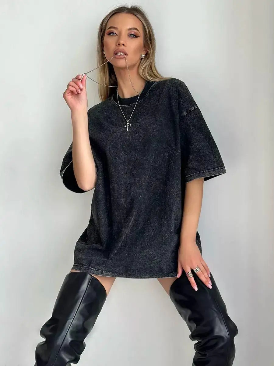 Women's Oversized T-Shirt - Soft Cotton Drop Shoulder Tee in Neutral Tones 2