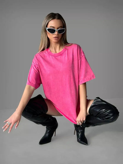 Women's Oversized T-Shirt - Soft Cotton Drop Shoulder Tee in Neutral Tones 4