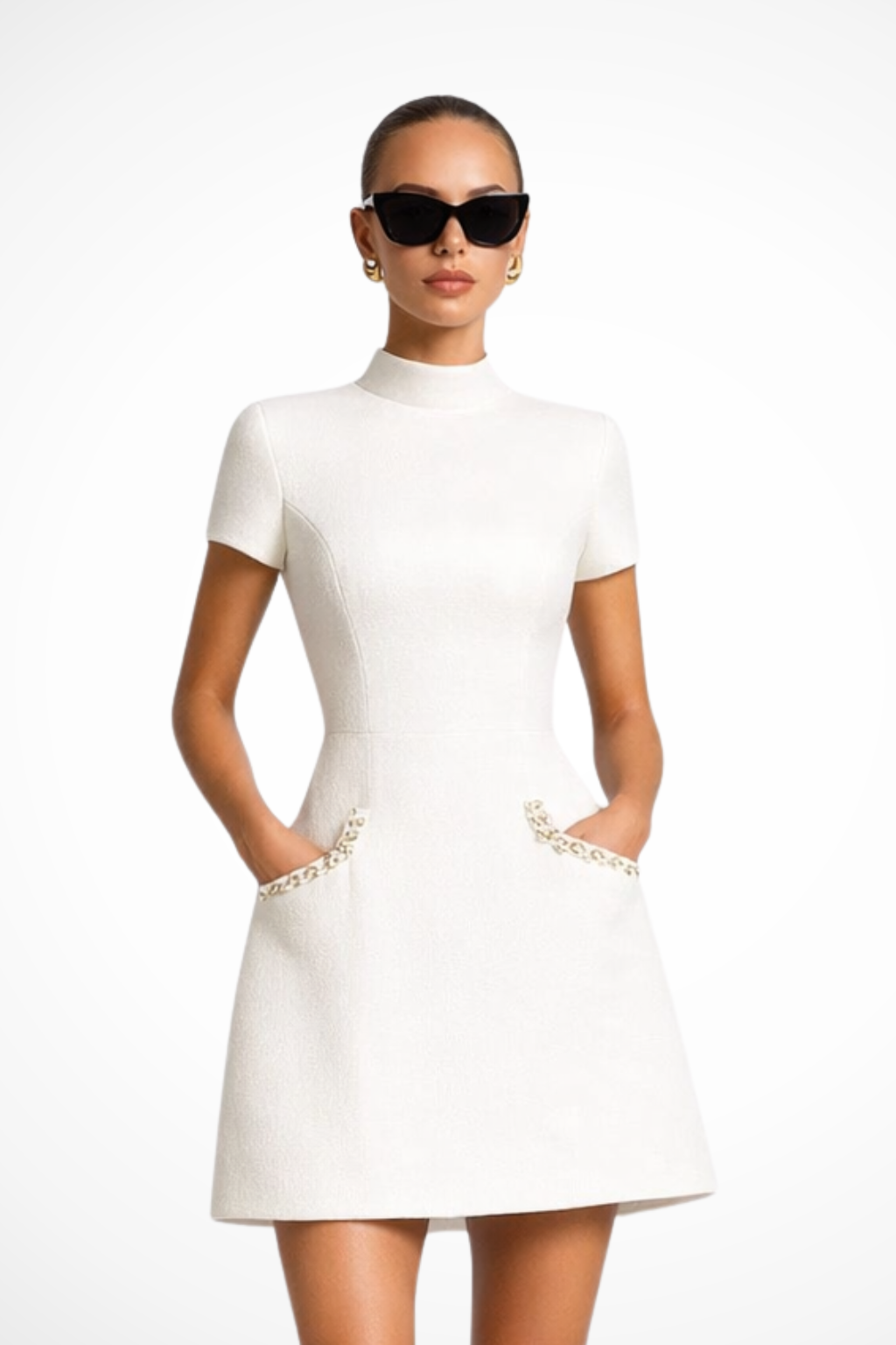 Women's Pearl Trim Mini Dress with Pocket Detail Chic Summer Formal 1