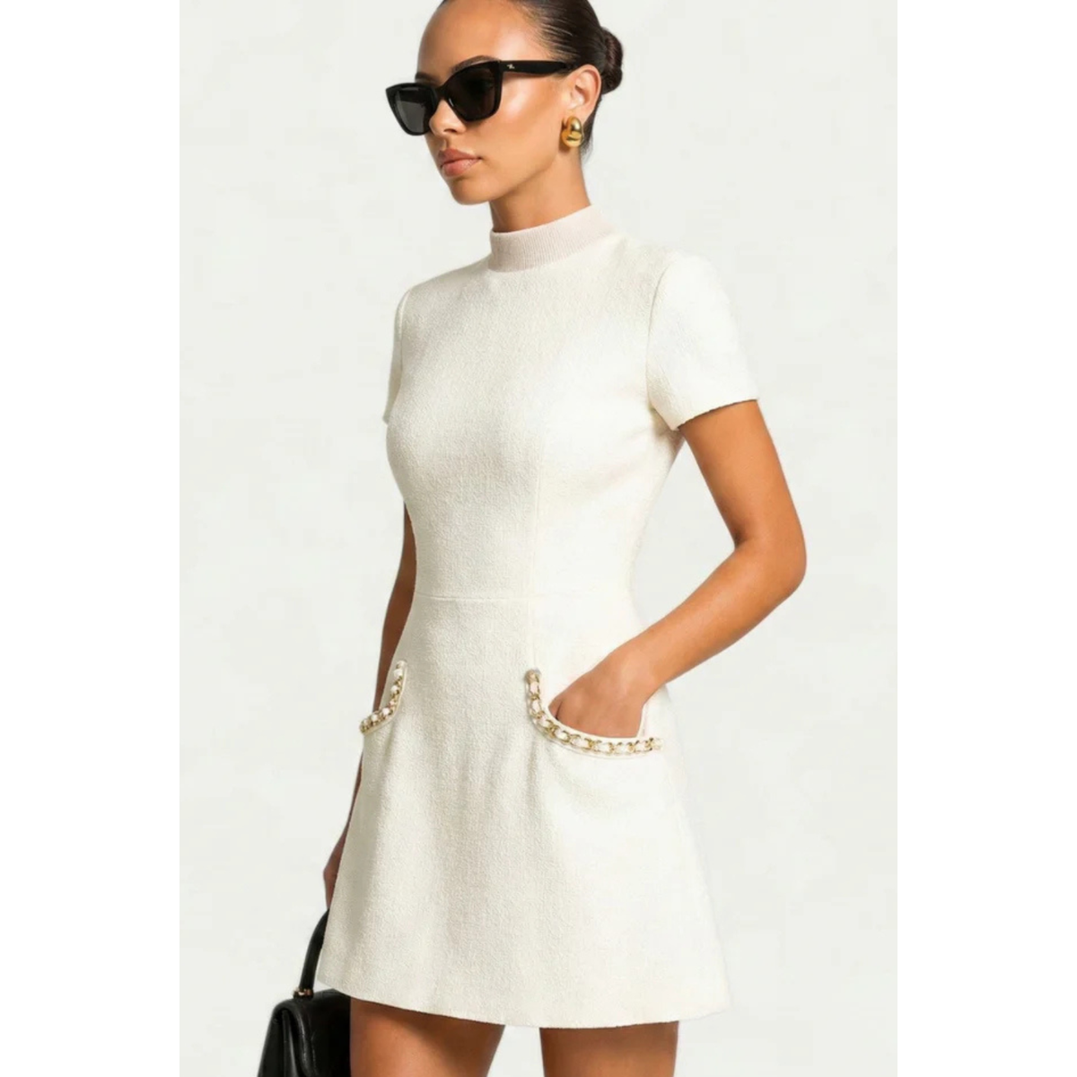 Women's Pearl Trim Mini Dress with Pocket Detail Chic Summer Formal 5