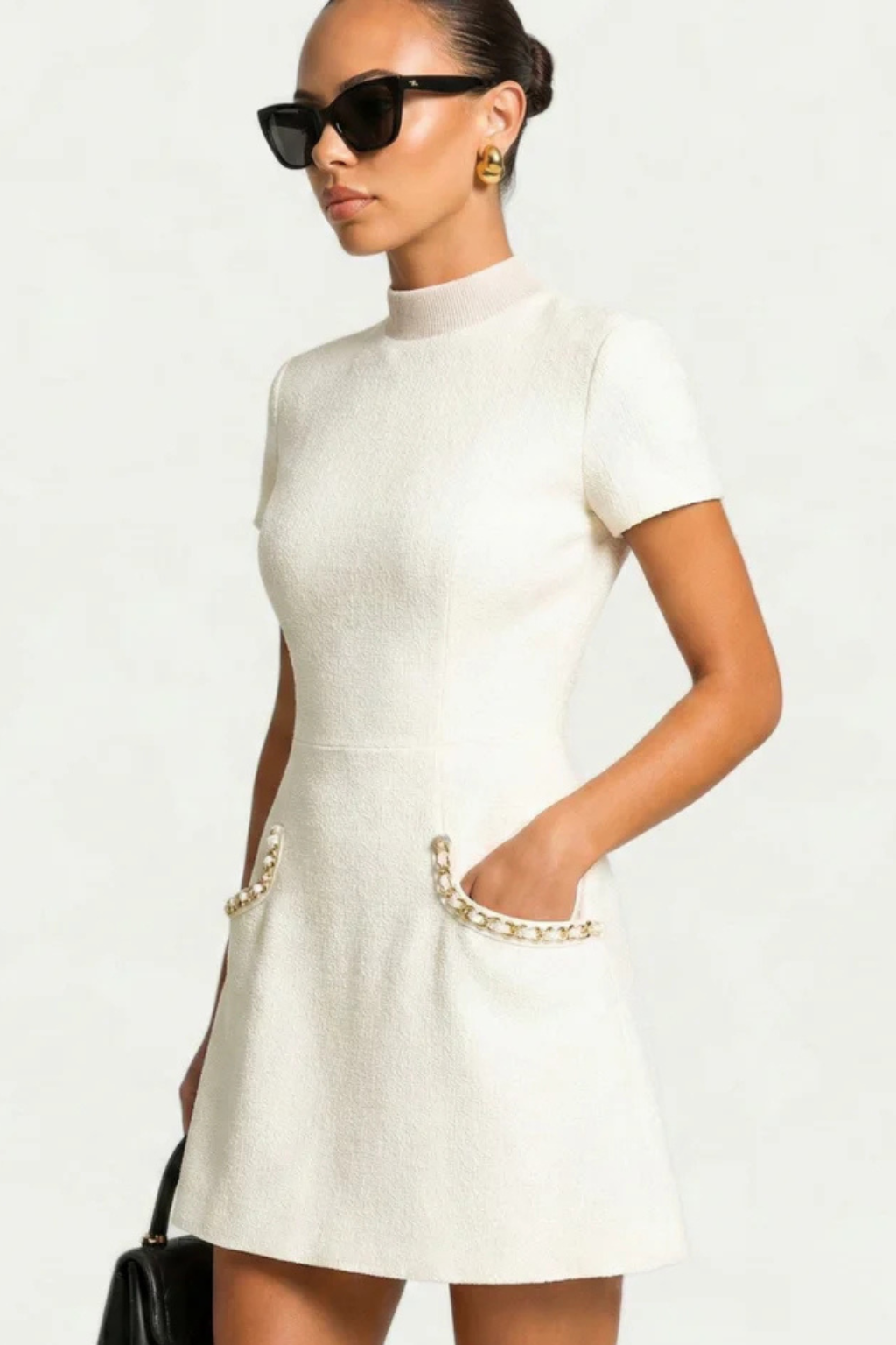 Women's Pearl Trim Mini Dress with Pocket Detail Chic Summer Formal 5