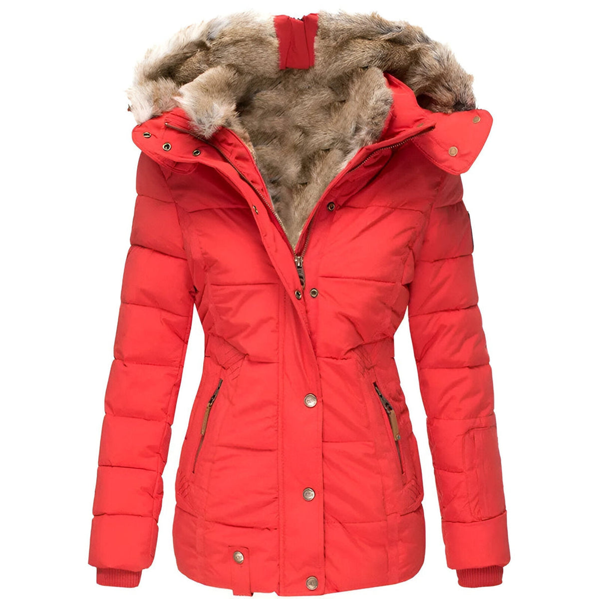 Women's Puffer Jacket Hooded Slim Fit Black Winter Coat 1