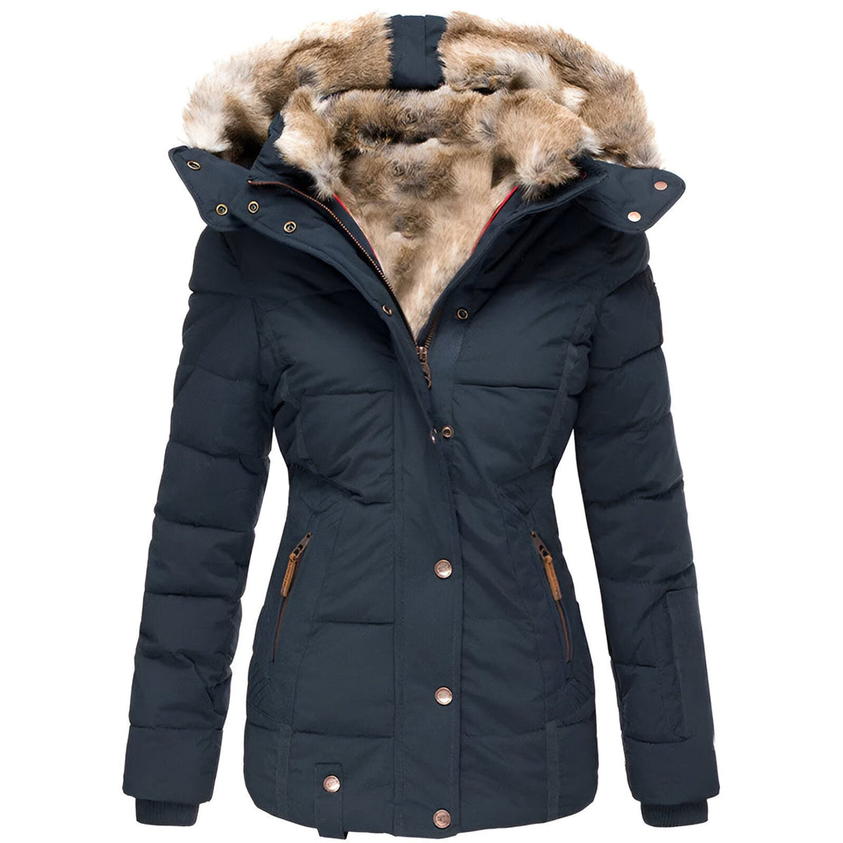 Women's Puffer Jacket Hooded Slim Fit Black Winter Coat 3