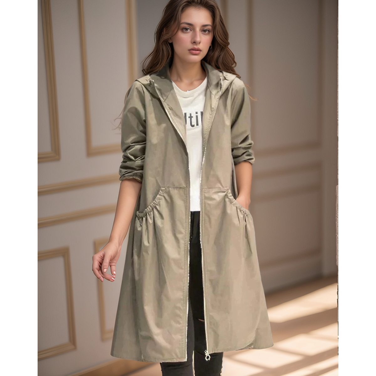 Women's Raincoat Long Waterproof Jacket with Hood Stylish Weatherproof Design 1