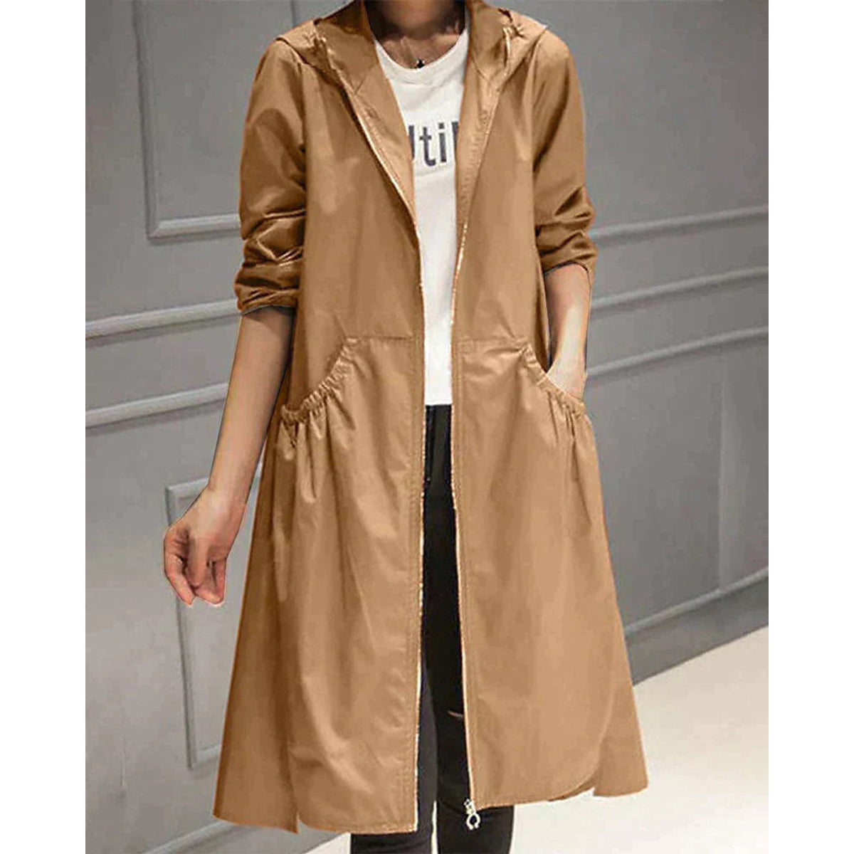 Women's Raincoat Long Waterproof Jacket with Hood Stylish Weatherproof Design 2