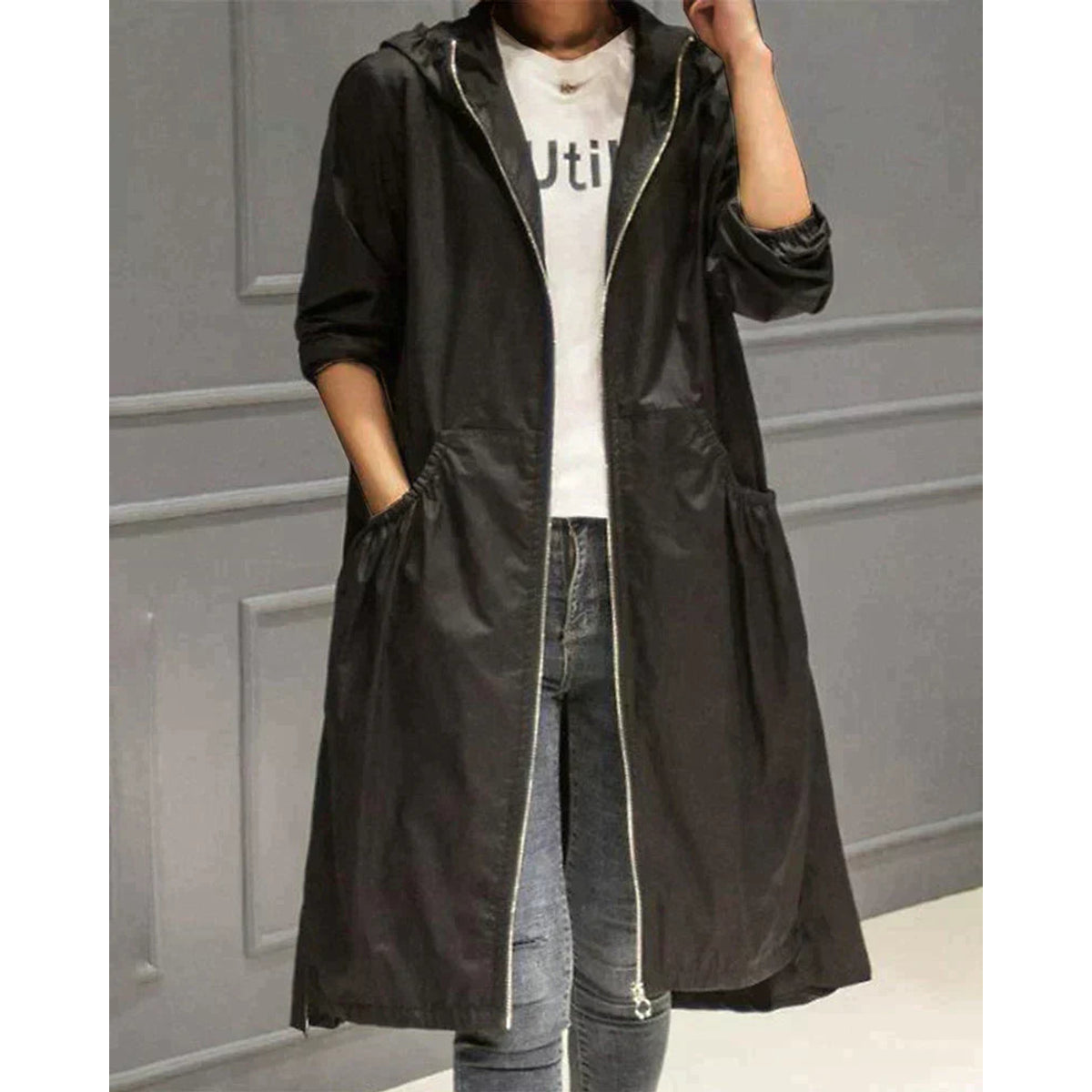 Women's Raincoat Long Waterproof Jacket with Hood Stylish Weatherproof Design 3