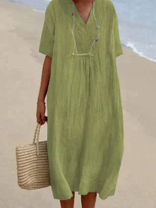 Women's Relaxed Fit V-Neck Dress Summer Lightweight Short Sleeve 1