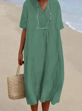 Women's Relaxed Fit V-Neck Dress Summer Lightweight Short Sleeve 2