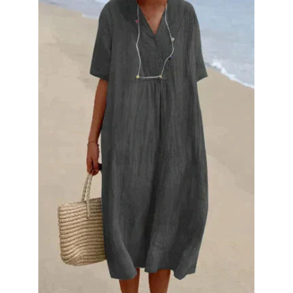 Women's Relaxed Fit V-Neck Dress Summer Lightweight Short Sleeve 3