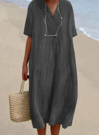 Women's Relaxed Fit V-Neck Dress Summer Lightweight Short Sleeve 3