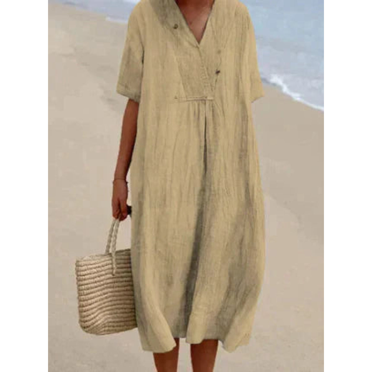 Women's Relaxed Fit V-Neck Dress Summer Lightweight Short Sleeve 4