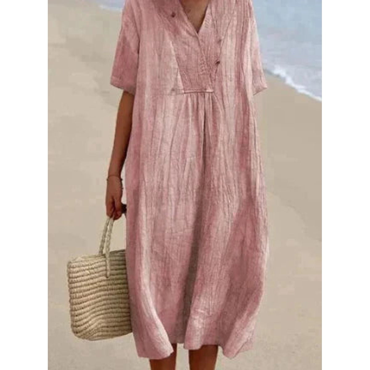 Women's Relaxed Fit V-Neck Dress Summer Lightweight Short Sleeve 5