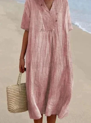 Women's Relaxed Fit V-Neck Dress Summer Lightweight Short Sleeve 5
