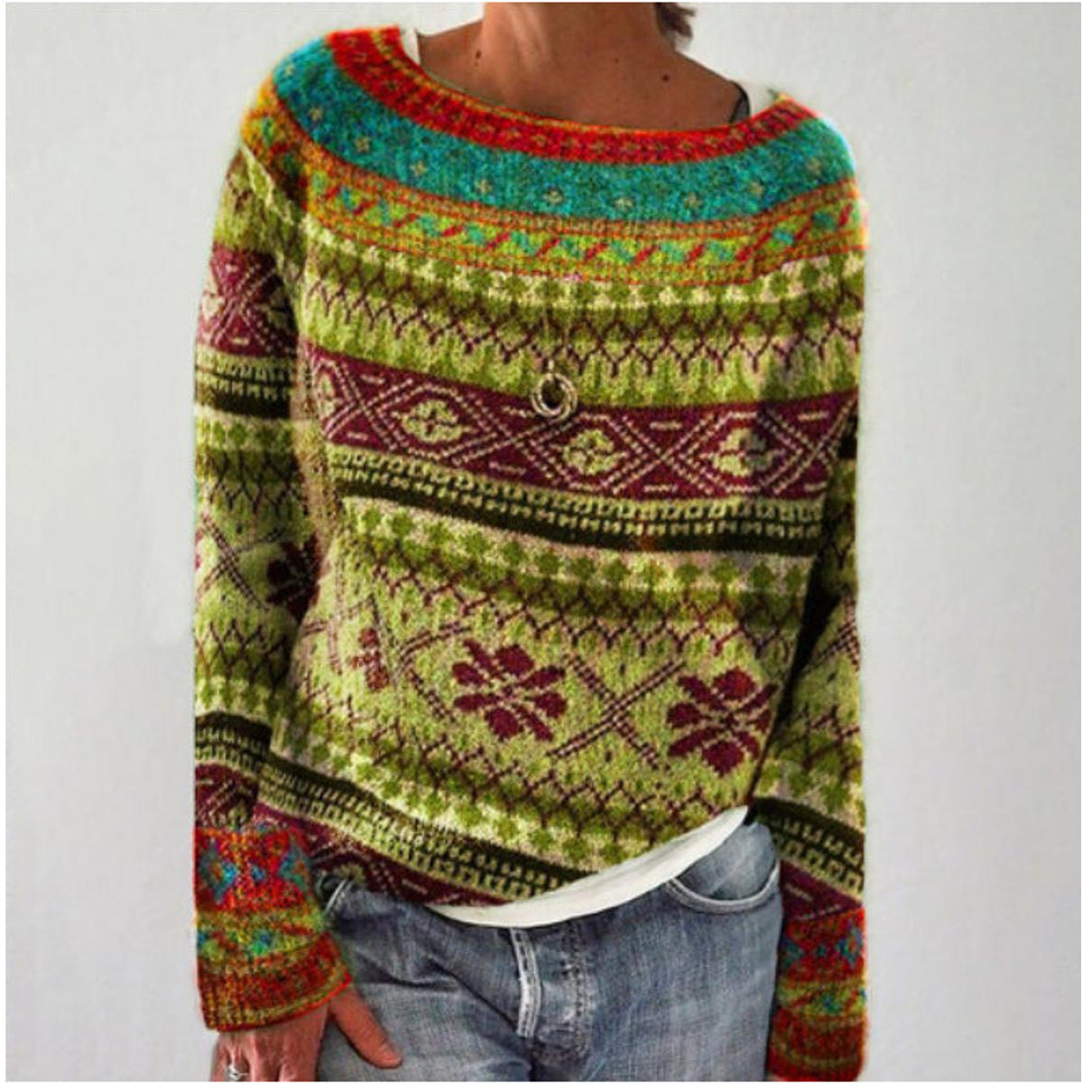 Women's Retro Sweater Ribbed Hem Vintage Chic All-Season Style 2
