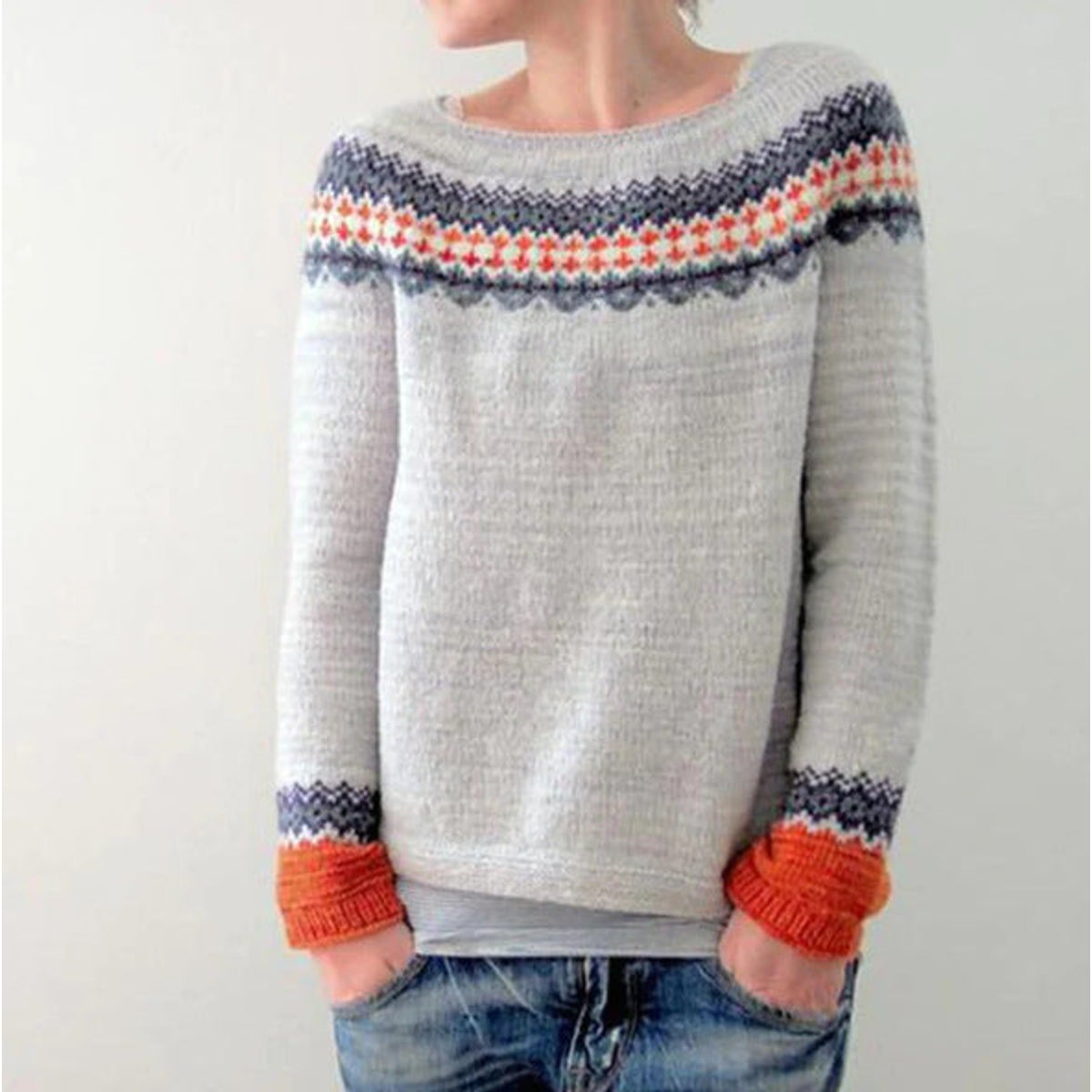 Women's Retro Sweater Ribbed Hem Vintage Chic All-Season Style 3