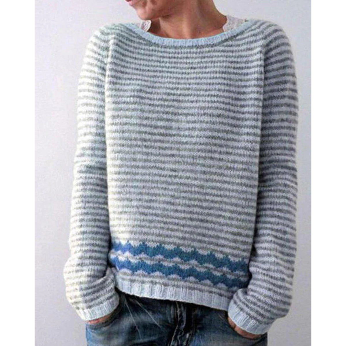 Women's Retro Sweater Ribbed Hem Vintage Chic All-Season Style 5