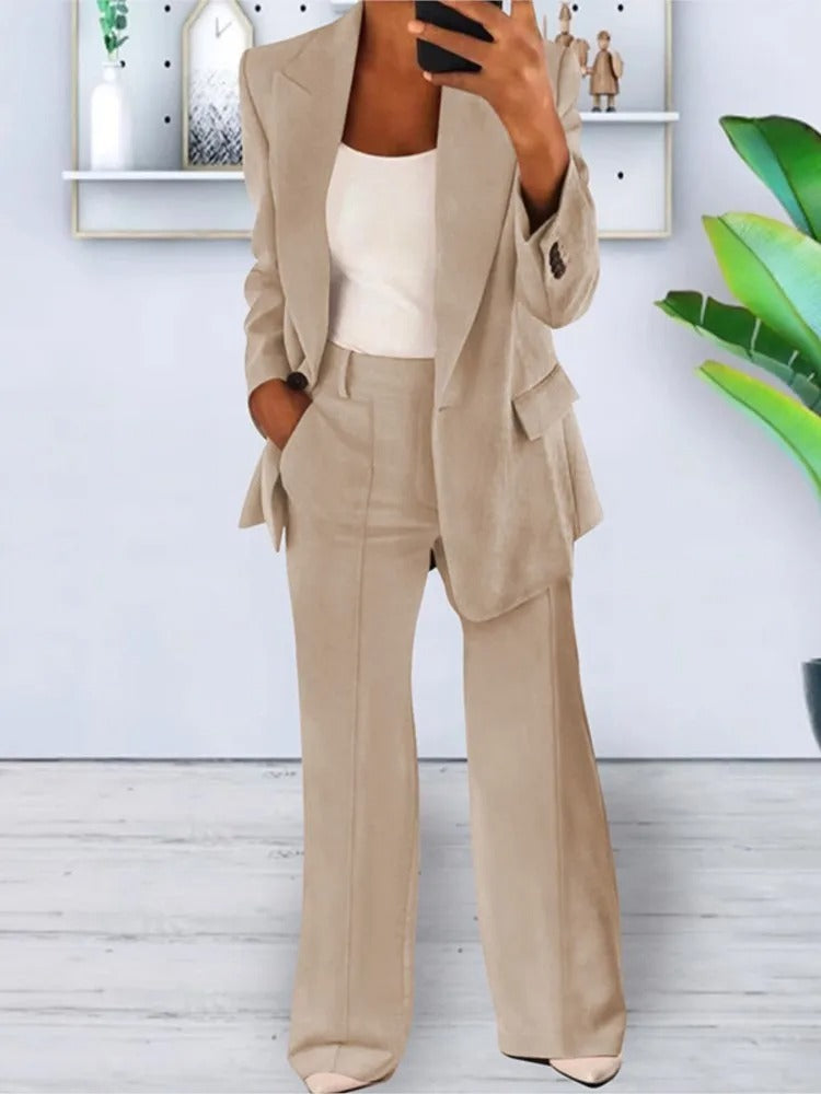 Women's Suit Elegant Blazer Set with Wide Leg Pants Timeless Style 3