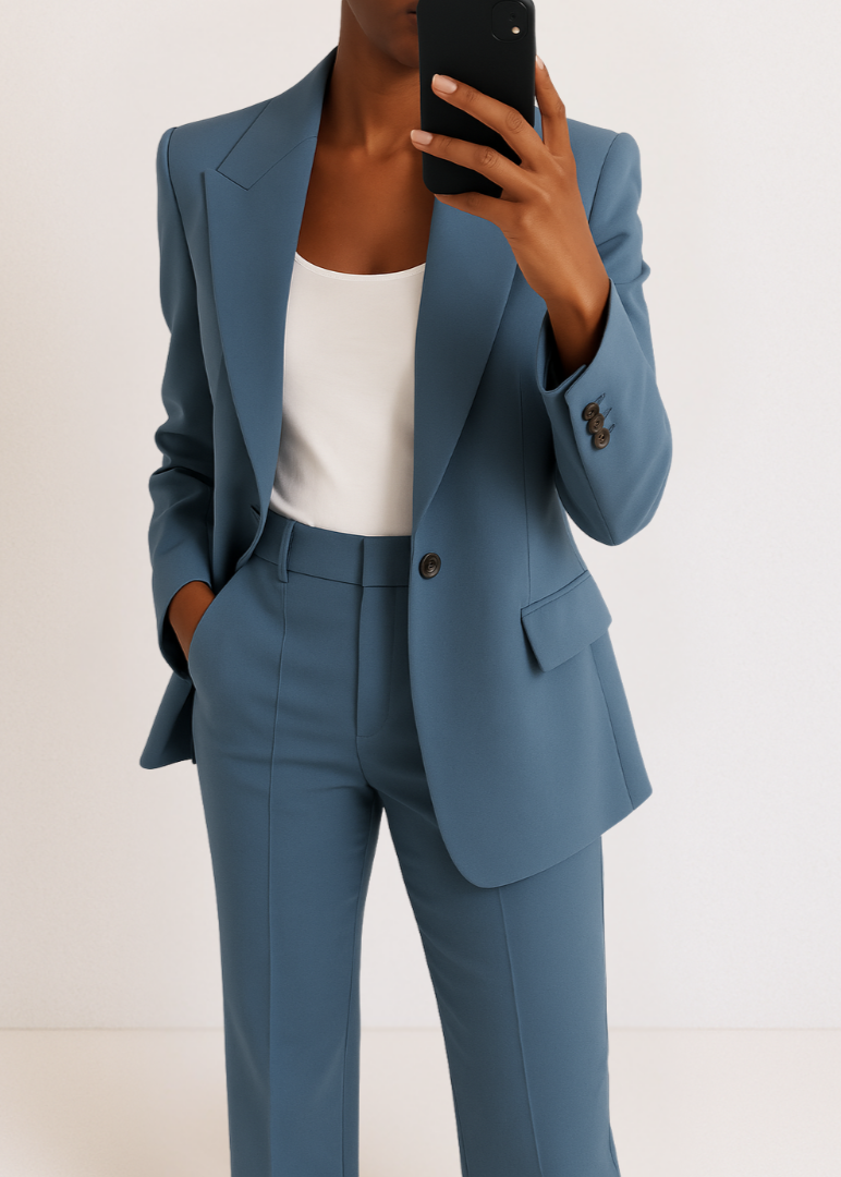 Women's Suit Tailored Two-Piece Pantsuit Set Blazer and Trousers 0