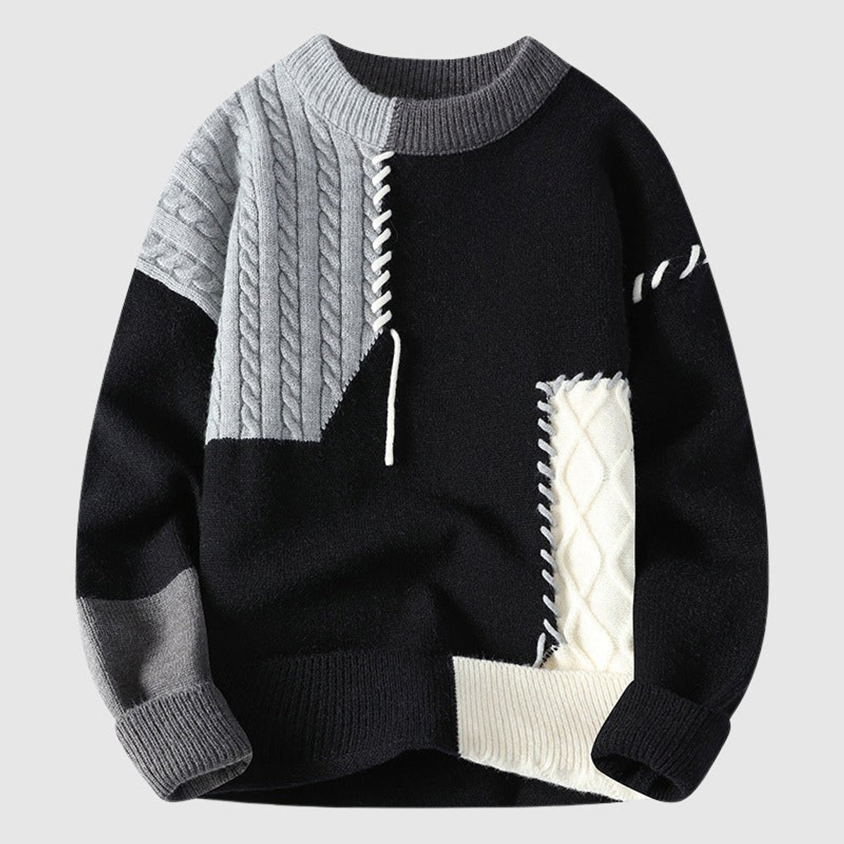 Women's Sweater Funky Patchwork Design O-Neck Cozy Winter Fashion 2